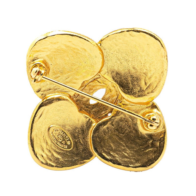 Chanel Gold Plated Coco Mark Clover Motif Brooch 96A Bag