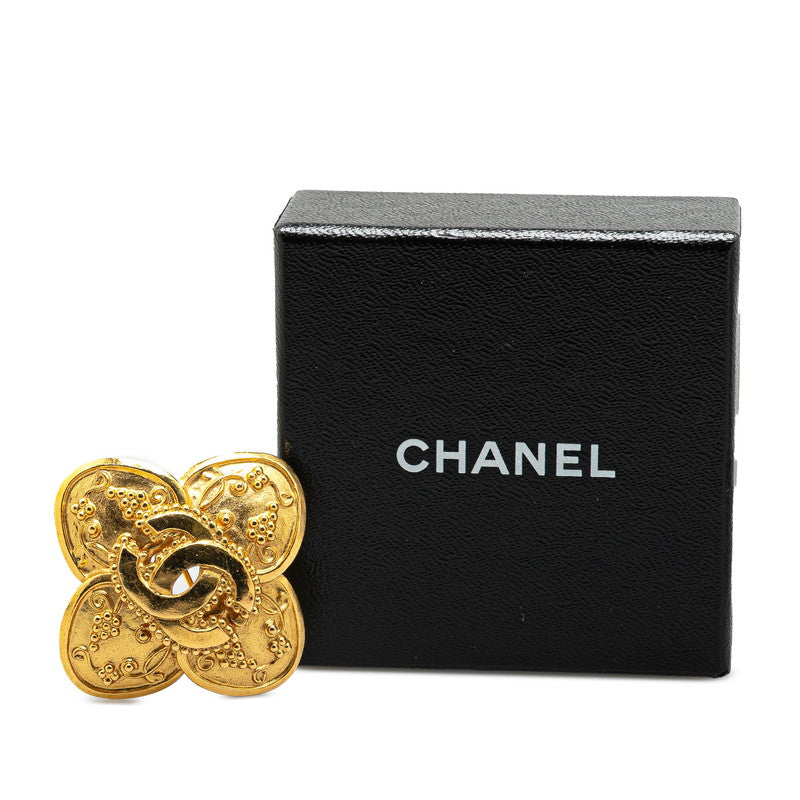 Chanel Gold Plated Coco Mark Clover Motif Brooch 96A