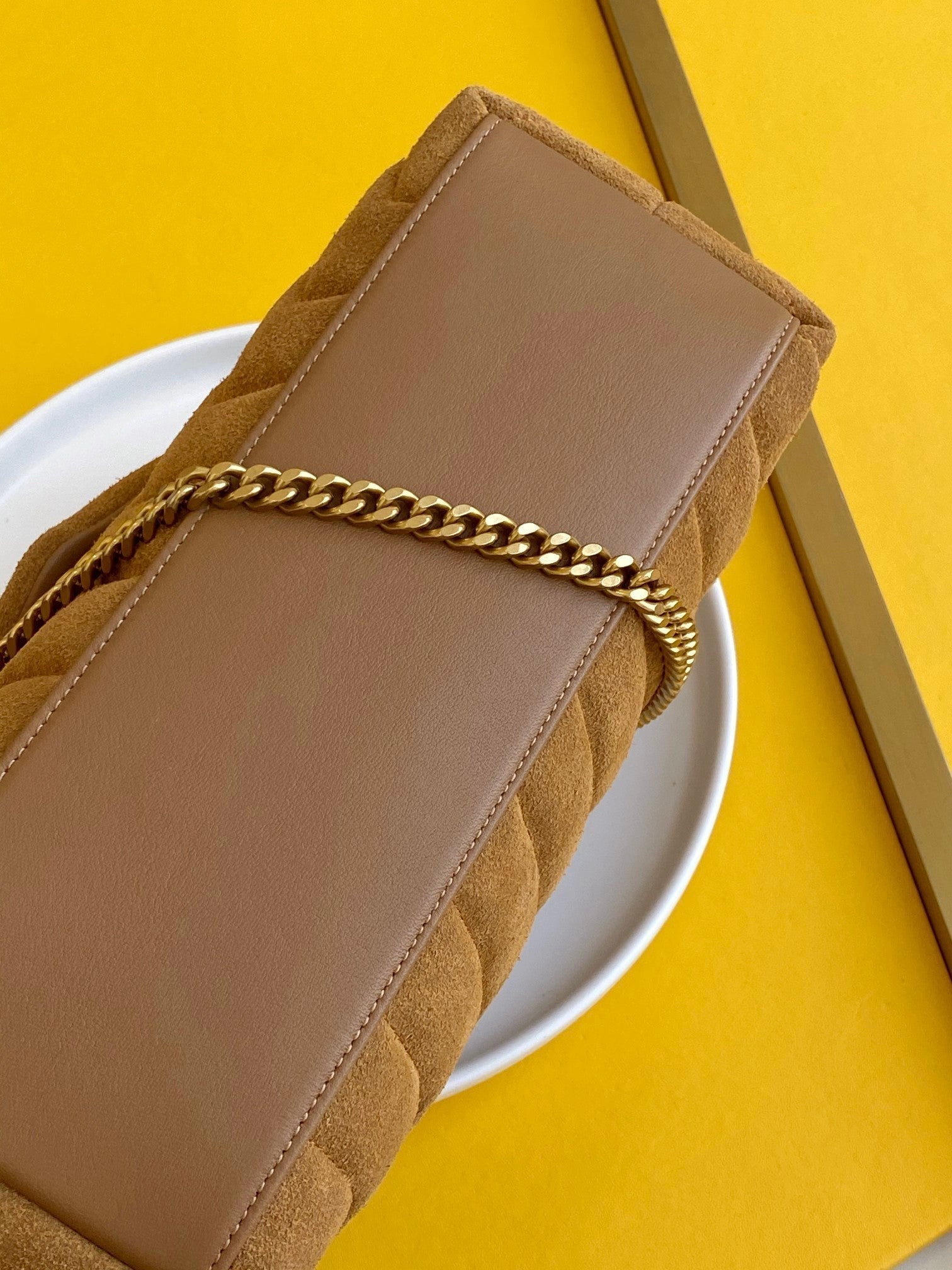 YSL Saint Laurent Loulou "Y" Hardware 9.8in 23cm Brown Gold Small Chain Handbag