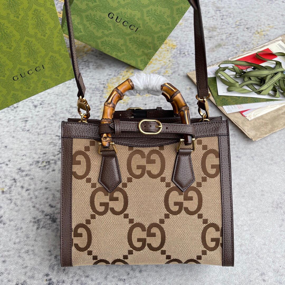 gg Diana Jumbo gg Camel Canvas Brown Small Tote Bag
