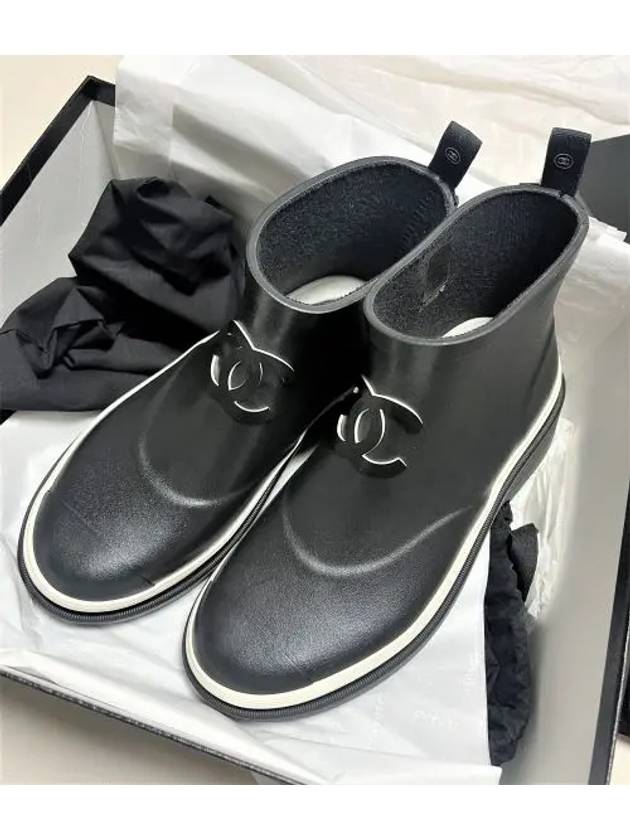 CC Logo Rubber Ankle Rain Boots Black Chanel
