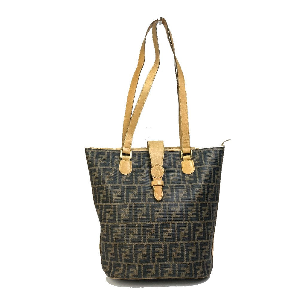 Fendi Tote Bag Pvc Zucca Pattern Leather Brown