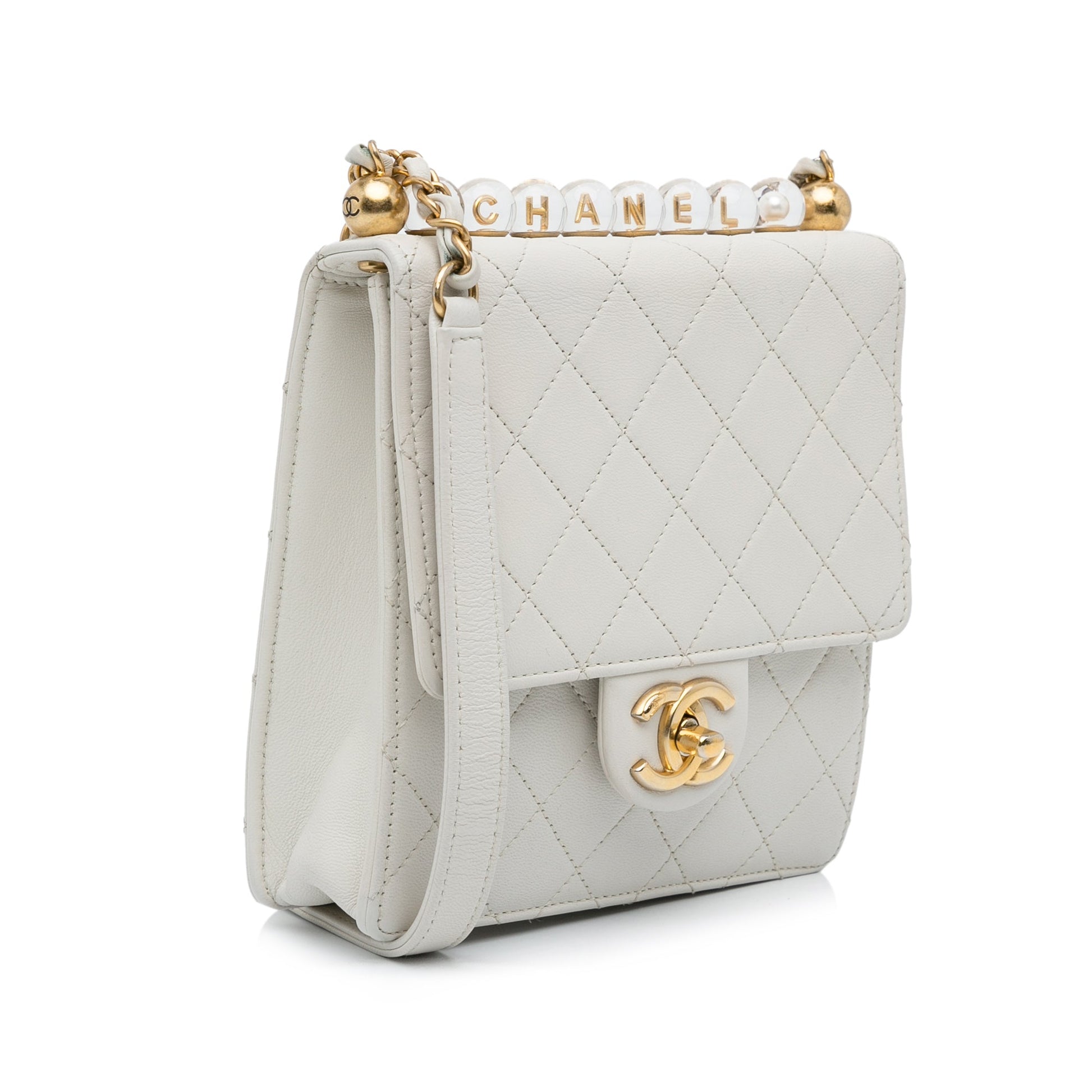 White Chanel Mini Chic Pearls Crossbody