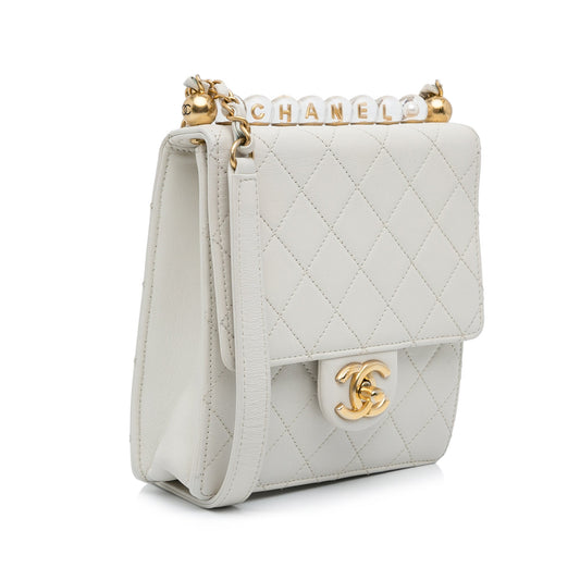 White Chanel Mini Chic Pearls Crossbody