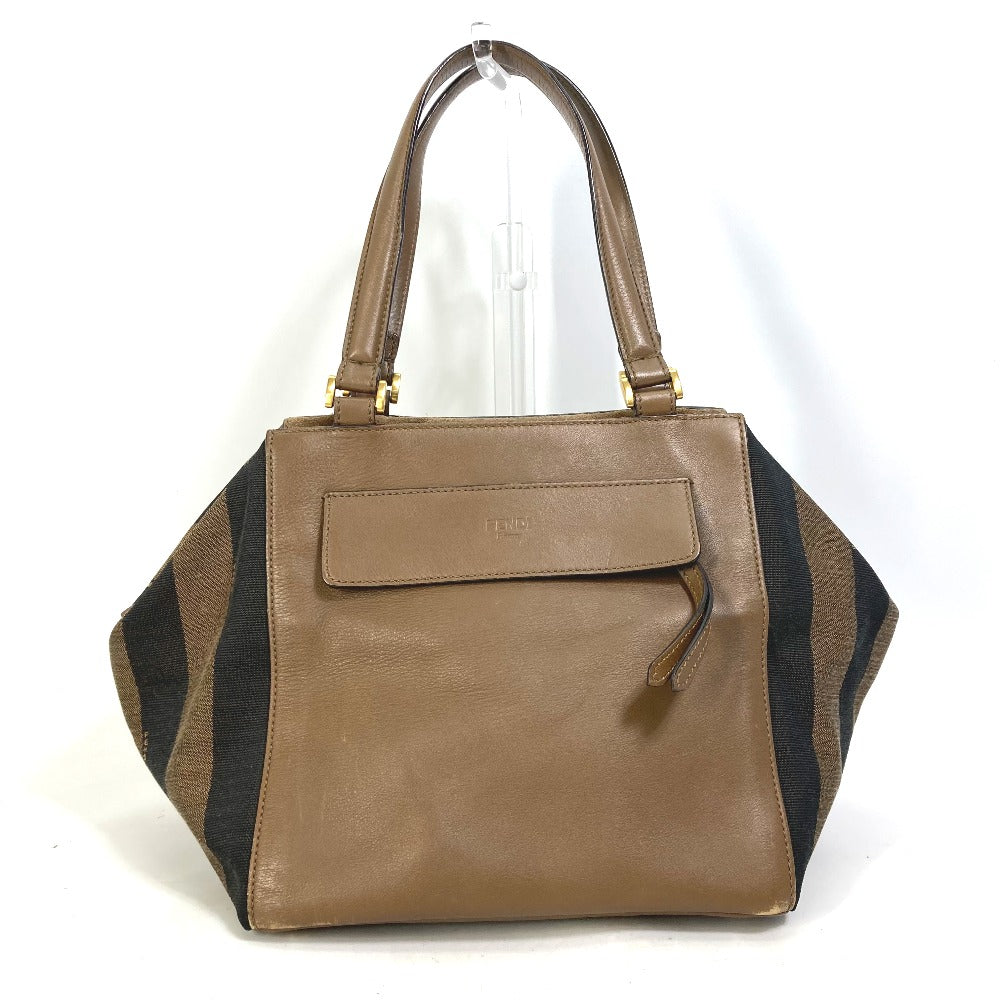 Fendi Handbag 8Bn251 Pecan Women Leather Canvas Suede Travel Bag