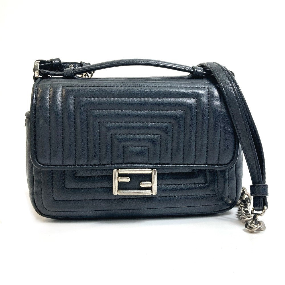 Fendi Shoulder Bag 8M0371 Pochette Crossbody Double Baguette Women Leather Black Micro