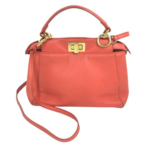 Fendi Handbag 8Bn244 Salmon Type Shoulder Crossbody Pea Kaboo Leather Pink Mini Shoulder Bag