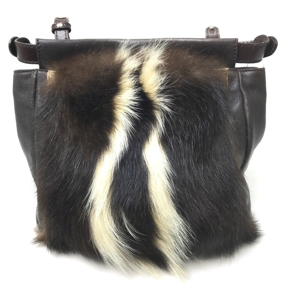Fendi Shoulder Bag 8Bt161 Fur Dark Fur Bag Peekaboo Brown