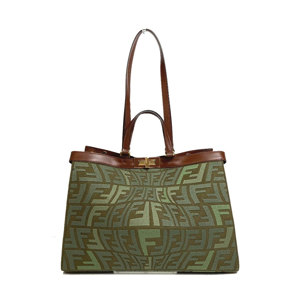 Fendi Tote Bag 8Bh374 Cotton Ff Total Pattern Peekaboo Green