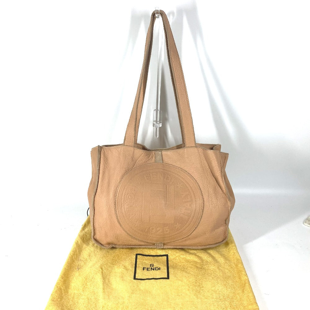 Fendi Tote Bag Big Women Leather Beige Logo