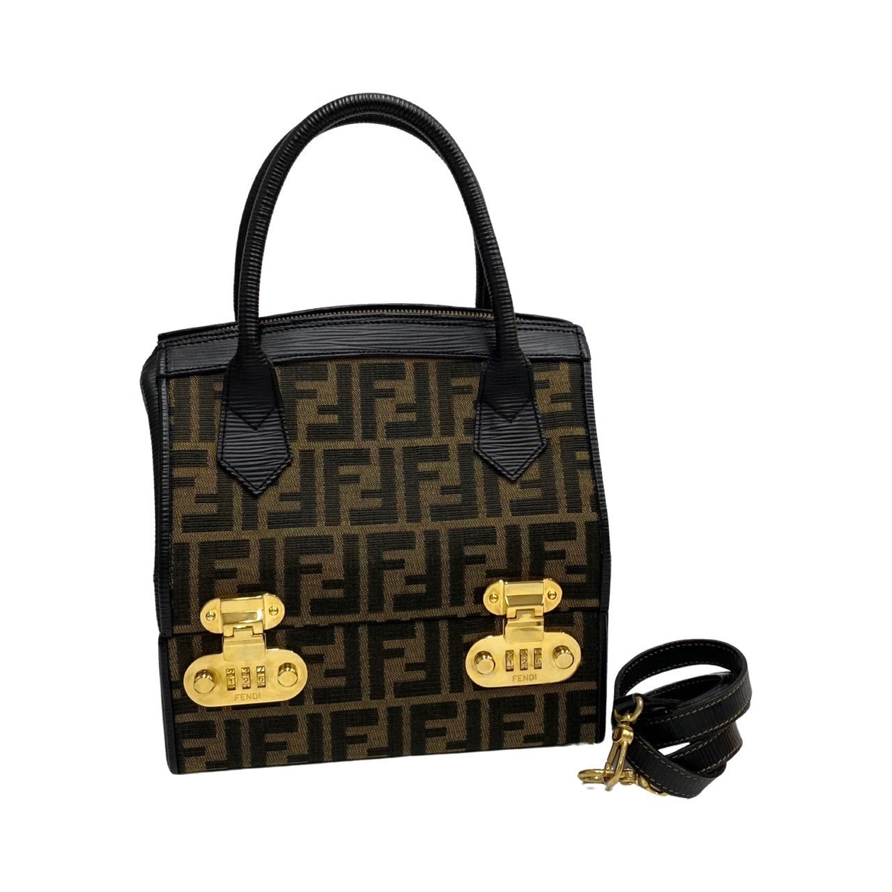 Fendi Shoulder Bag Zucca Women Leather Canvas Black 401E1287317