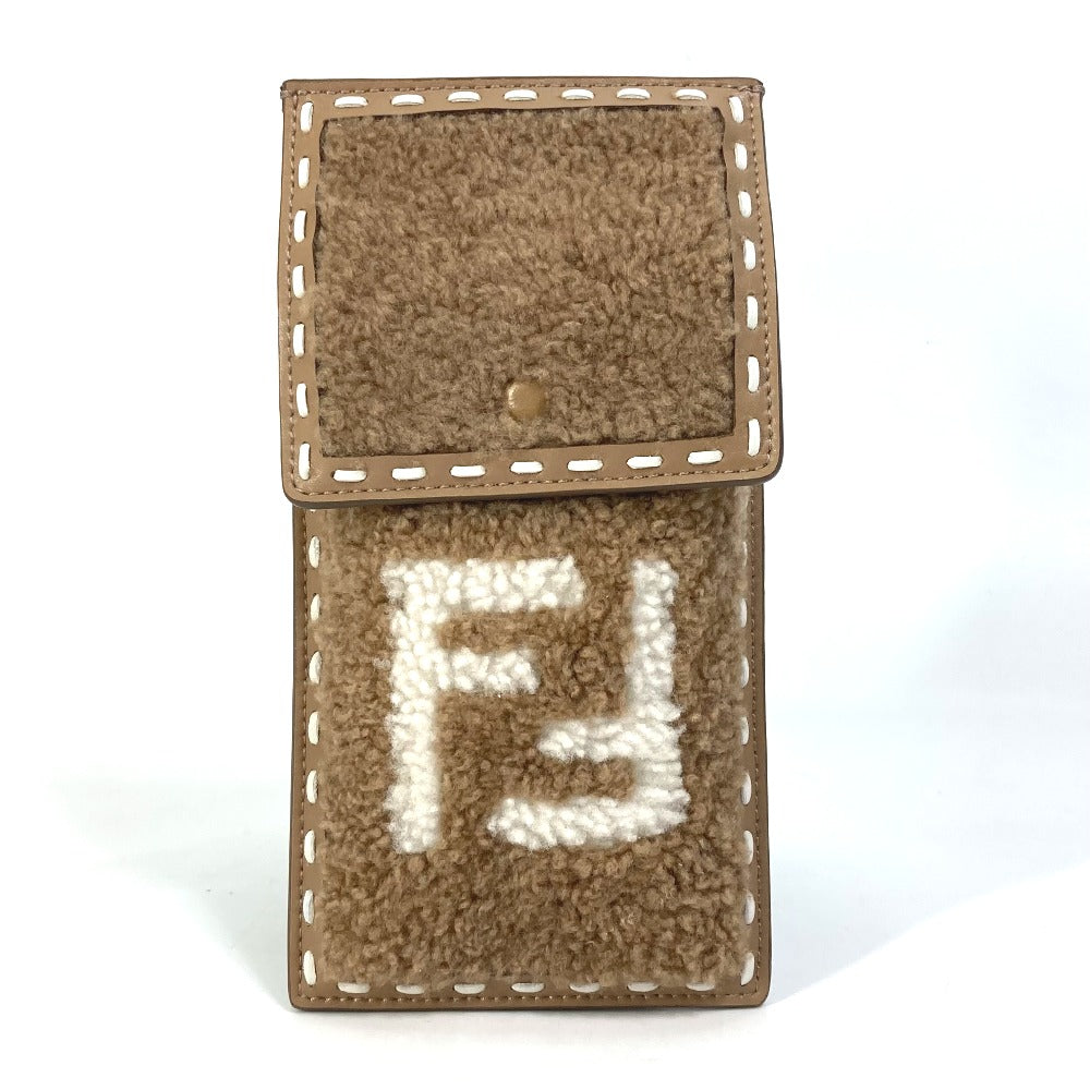 Fendi Pouch 7As047 Fur Smartphone Case Phone Pouch Handbag Leather Beige Travel Bag