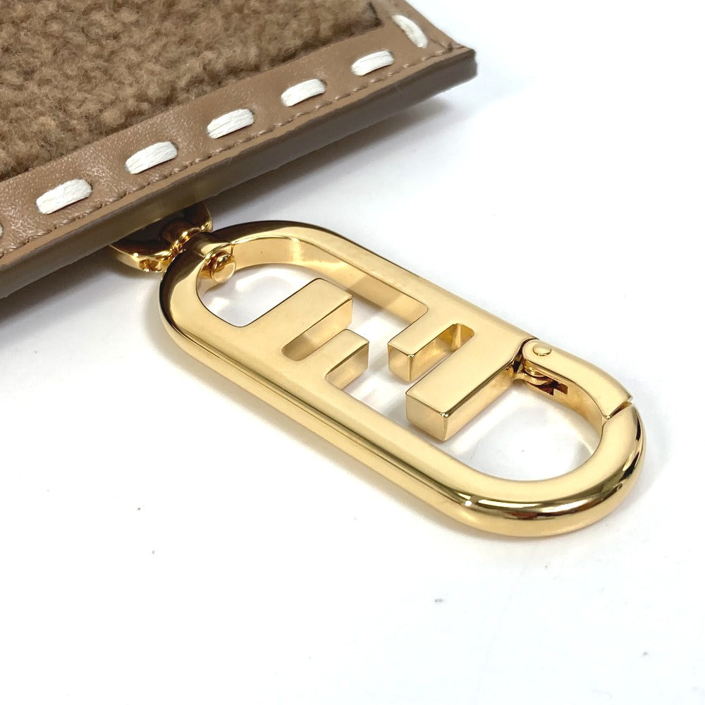 Fendi Pouch 7As047 Fur Smartphone Case Phone Pouch Handbag Leather Beige Travel Bag