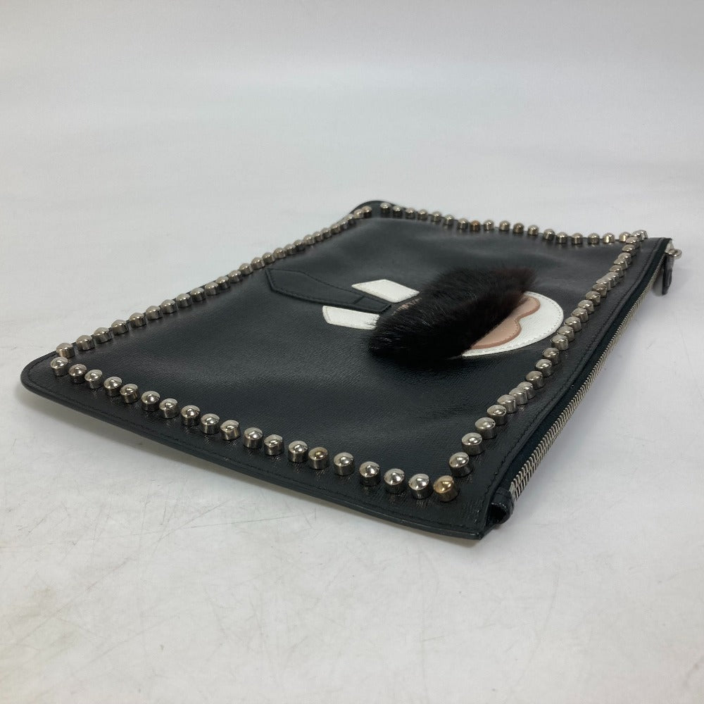 Fendi Clutch Bag Fur Studded Pouch Karl Lagerfeld Carlito Leather Black