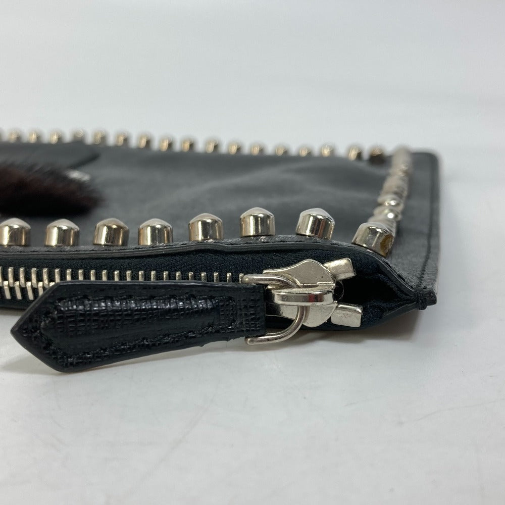 Fendi Clutch Bag Fur Studded Pouch Karl Lagerfeld Carlito Leather Black