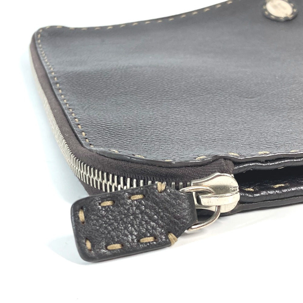 Fendi Clutch Bag Dark Bag Pouch Celeria Mens Leather Brown