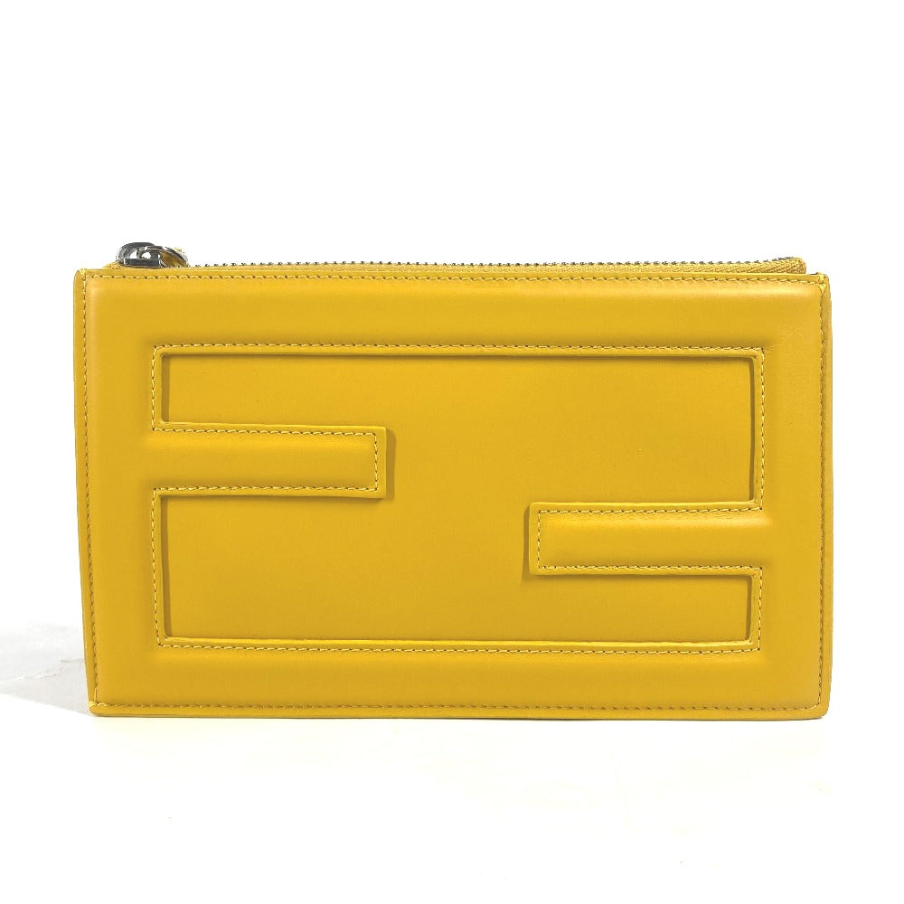 Fendi Clutch Bag 7N0114 Bag Ff Pouch Women Leather Yellow Logo