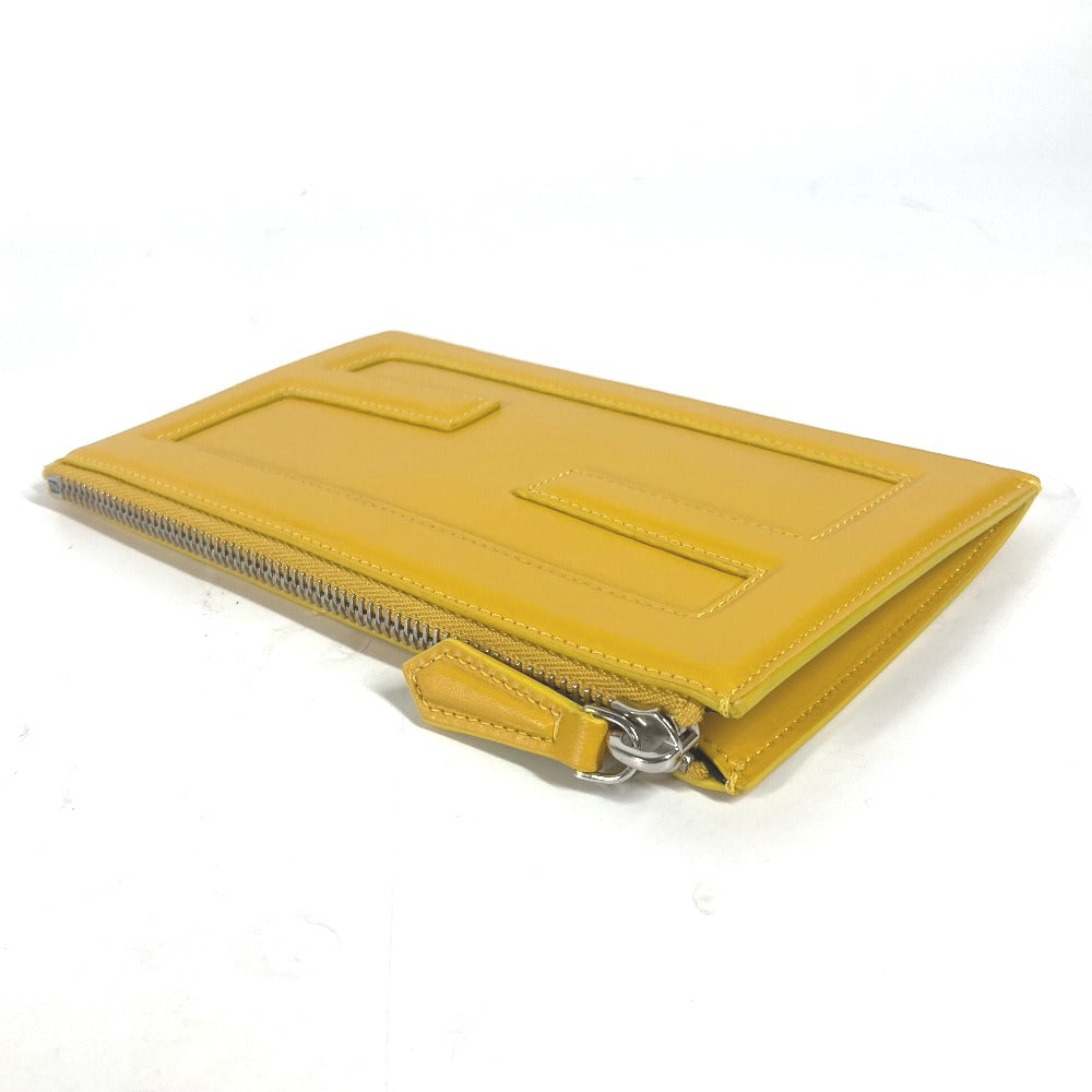 Fendi Clutch Bag 7N0114 Bag Ff Pouch Women Leather Yellow Logo