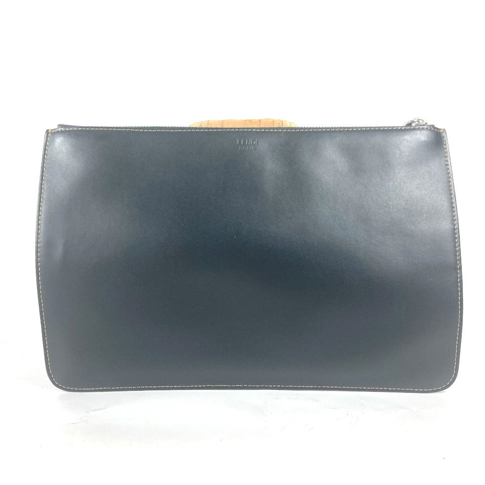 Fendi Clutch Bag 7N0078 Pouch Zucca Mens Leather Black Logo