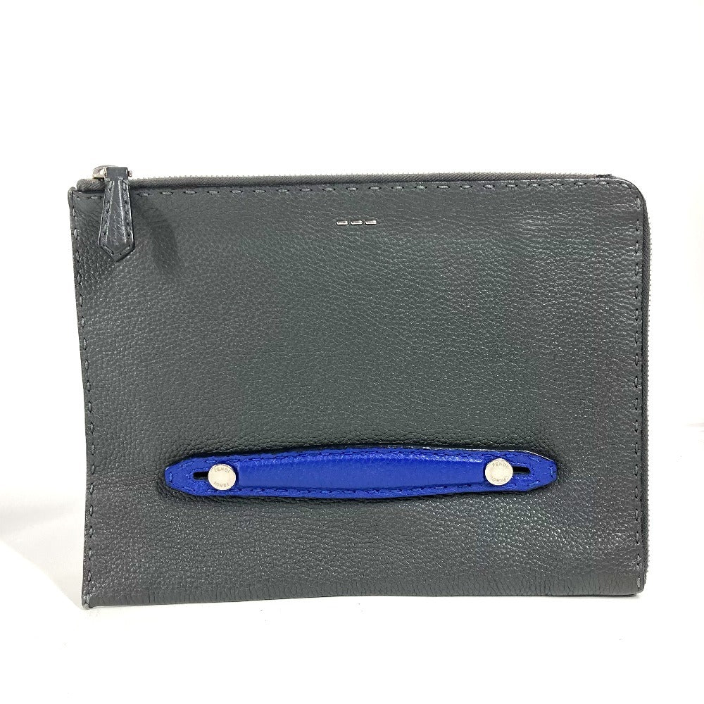 Fendi Clutch Bag Selleria Leather Black Logo