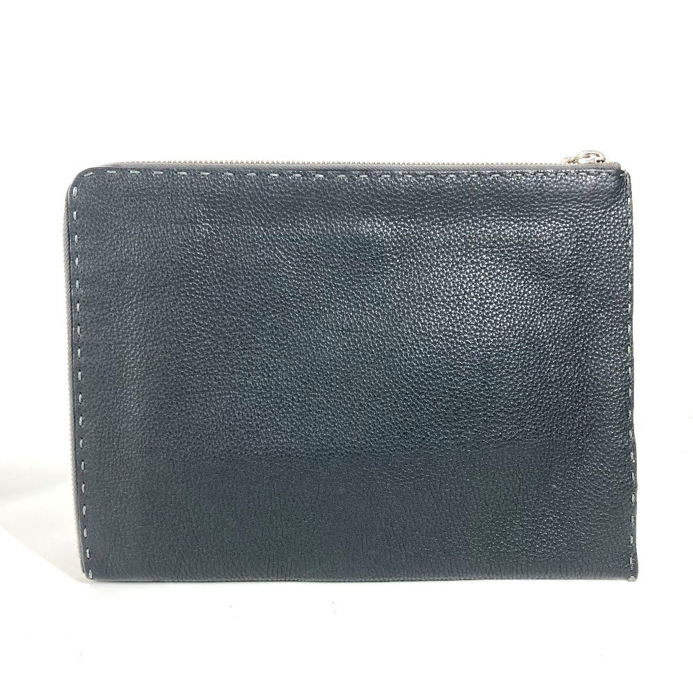 Fendi Clutch Bag Selleria Leather Black Logo