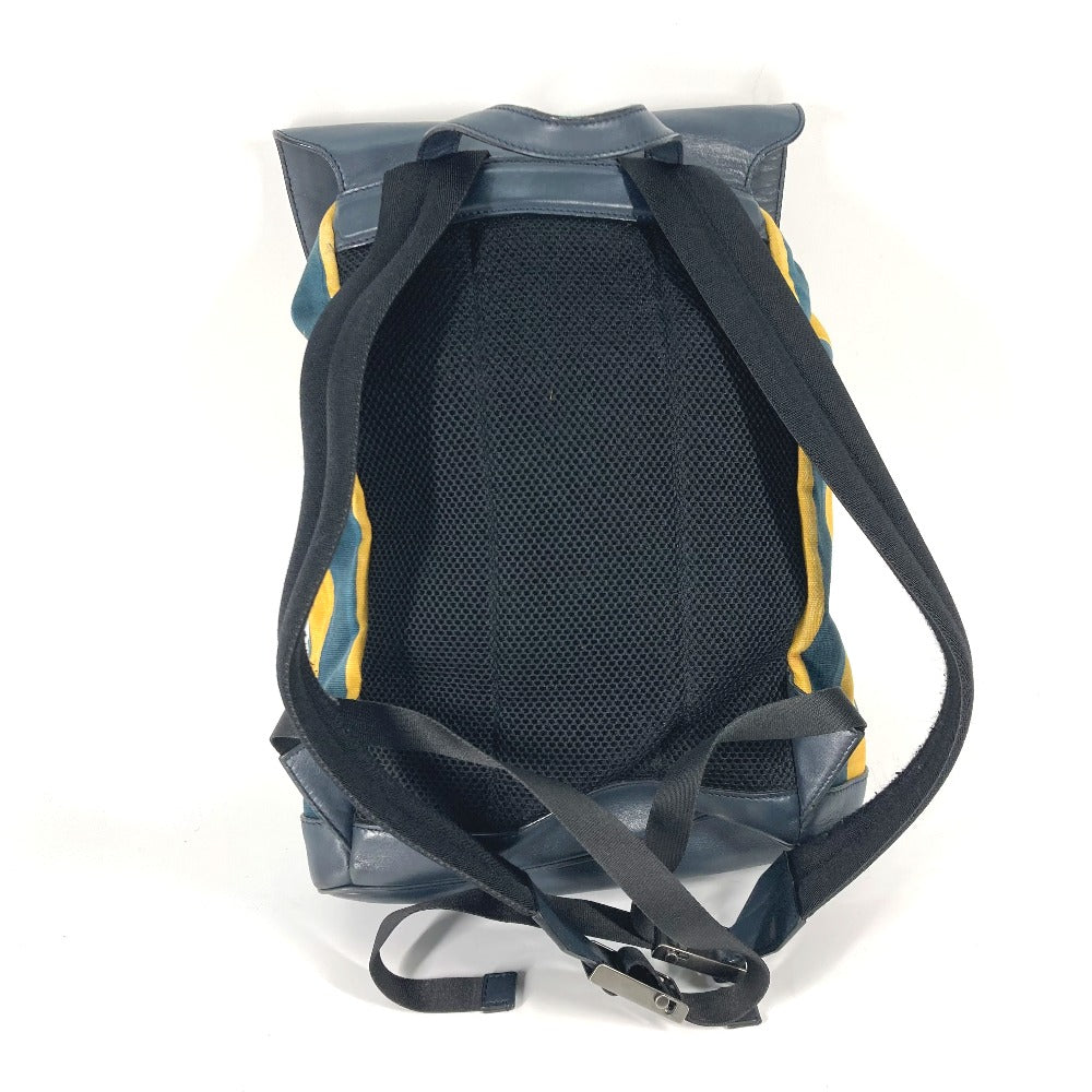Fendi Backpack 7Vz031 Optikal Stripes Mens Leather Canvas Yellow
