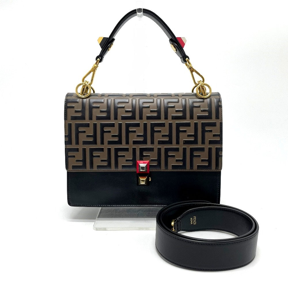 Fendi Handbag 8Bt283 Ff Zucca Canai Women Leather Black Brown Travel Bag