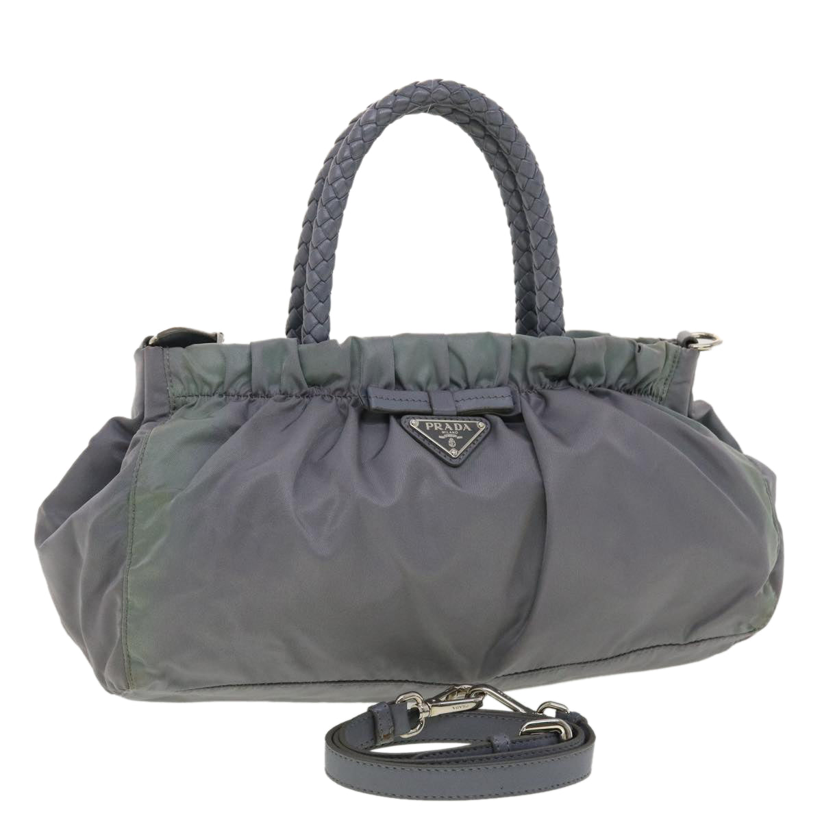Prada Hand Bag 2Way Nylon Gray Travel Bag
