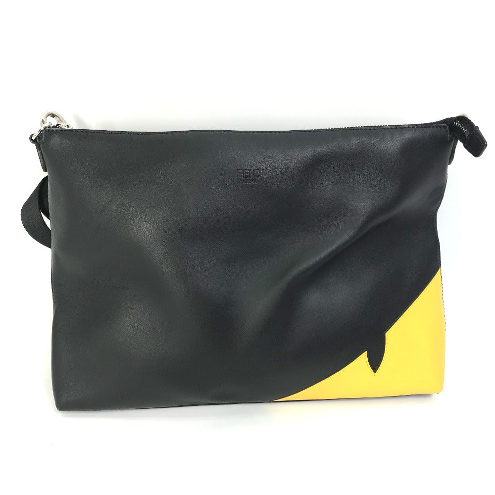 Fendi Shoulder Bag 7Va470 Crossbody Clutch Bag Monster Bugs Leather Black