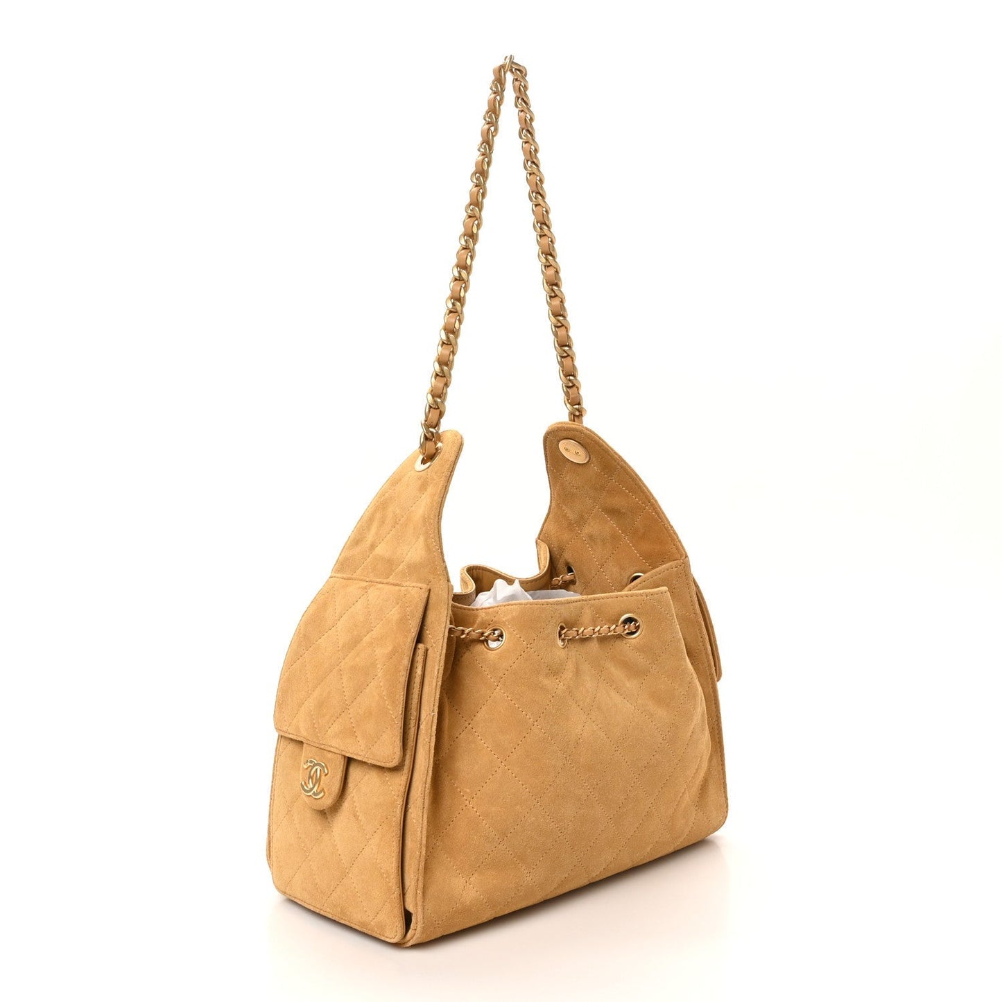 Chanel Suede Quilted Small 25 Handbag Beige