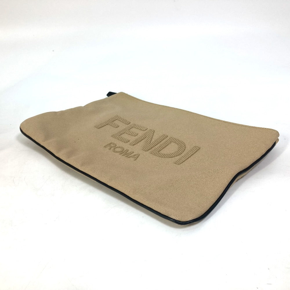 Fendi Clutch Bag Pouch Canvas Beige Logo