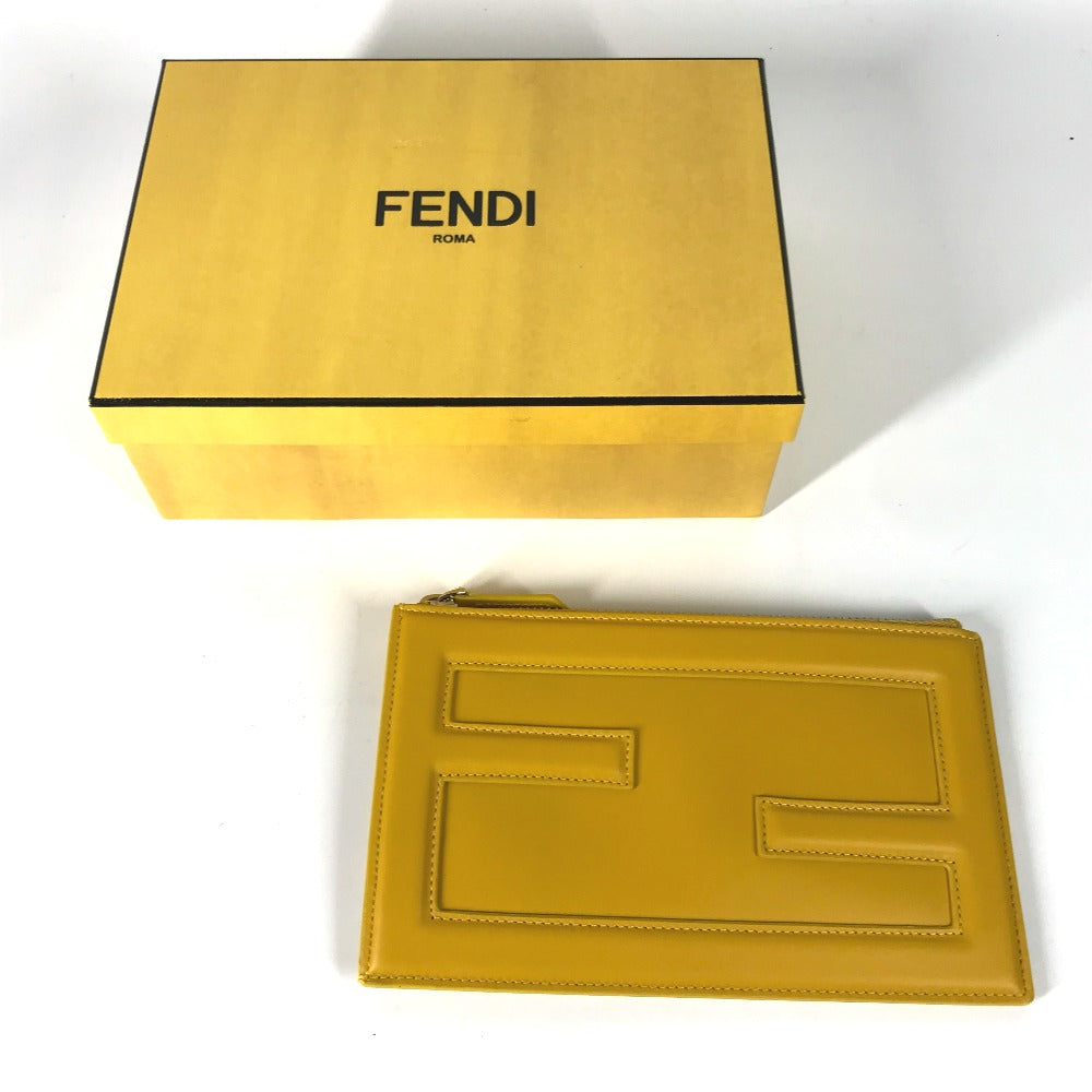 Fendi Clutch Bag 7N0114 Women Leather Yellow Logo