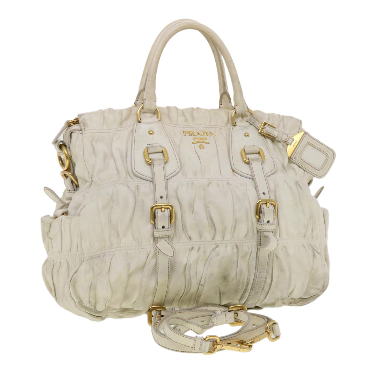 Prada Hand Bag 2Way Leather White Travel Bag