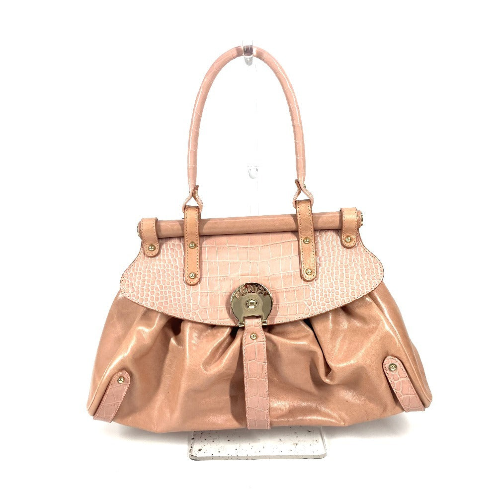 Fendi Tote Bag Turn Lock Women Leather Pink
