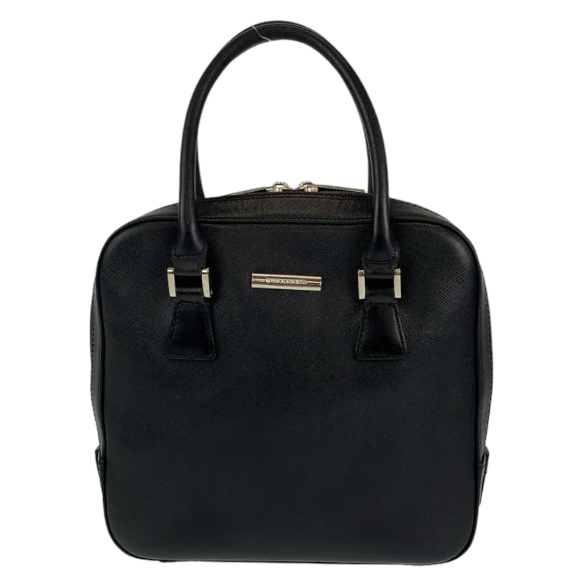 Burberry Silvermetal Handbag Tote Bag Check Pattern Women Leather Black Medium