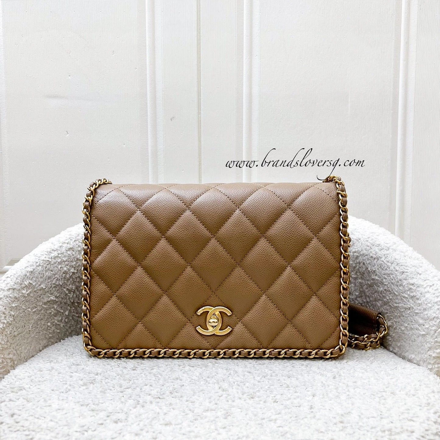 Chanel 22B Never Ending Chain Flap In Milk Tea Beige Caviar And Aghw ( ) Bag