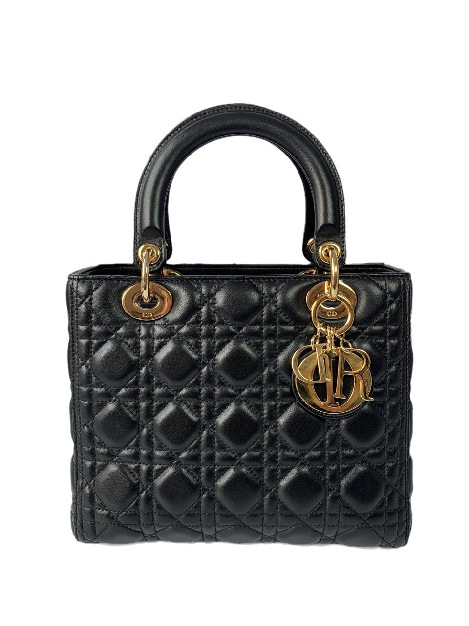 Dior Lady Medium Cannage Lambskin Hardware Handbag Leather Black Travel Bag