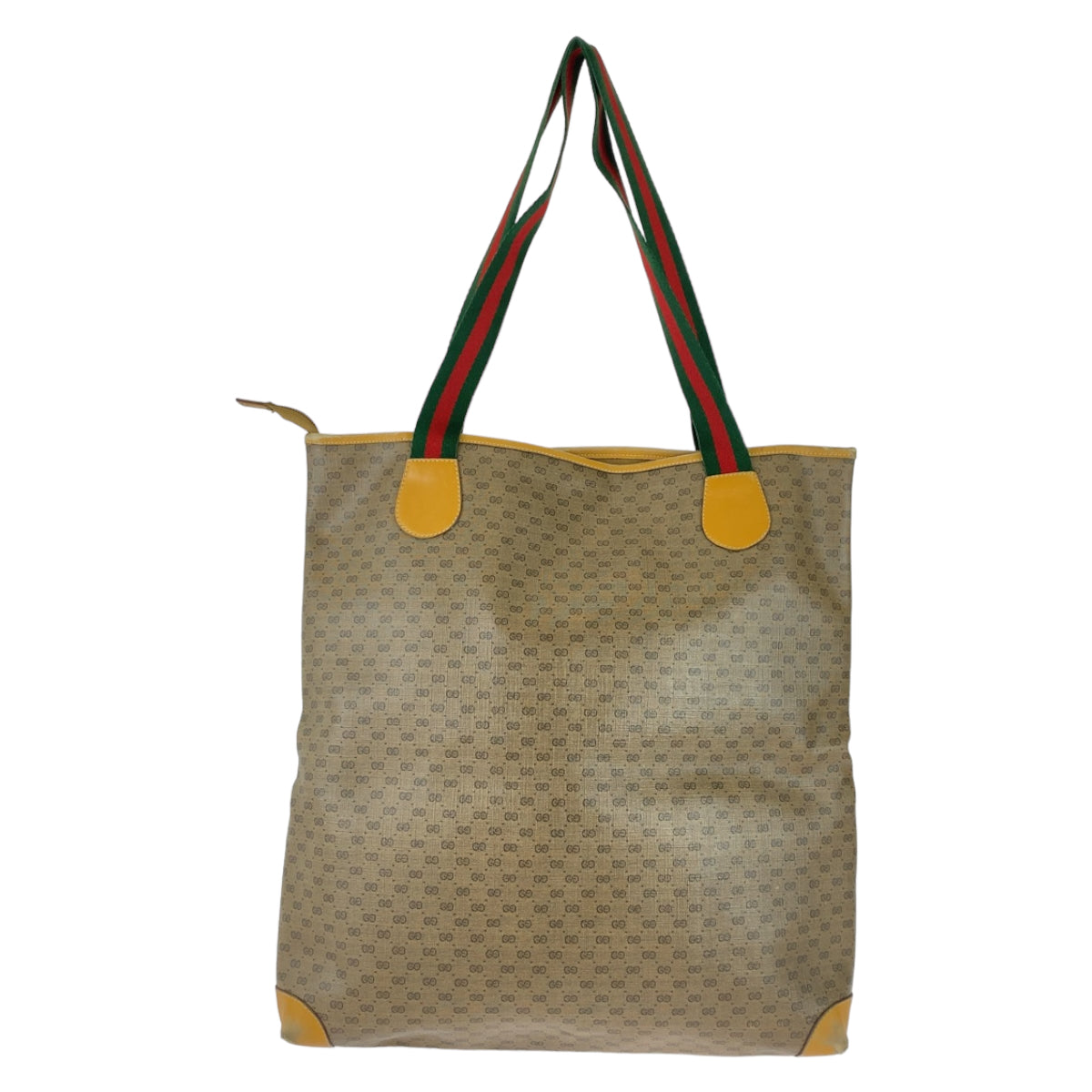 Gucci 002 983 GG Supreme Gold Canvas Brown Beige Tote Bag