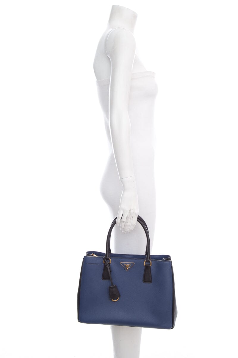 Prada Bi Color Galleria Handbag Leather Saffiano Black Travel Bag