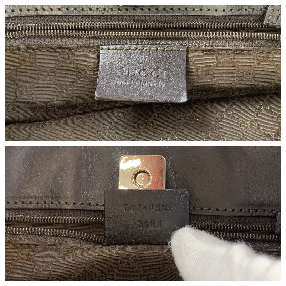 Gucci 001 SilverMetal Sherry line Canvas Beige Shoulder Bag