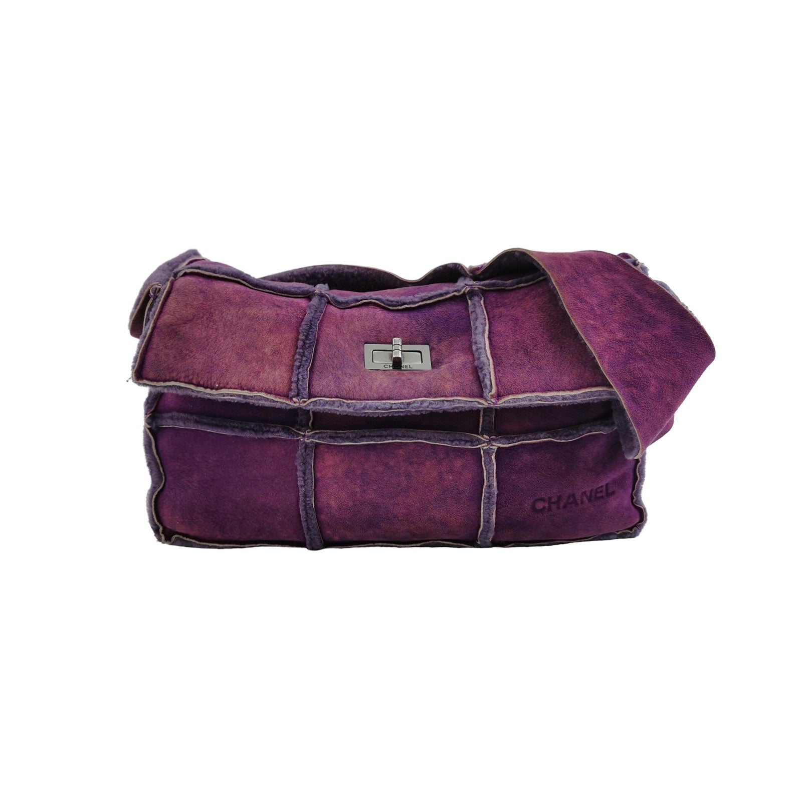 Chanel 2.55 Flap Chocolate Bar Purple Suede Crossbody Bag