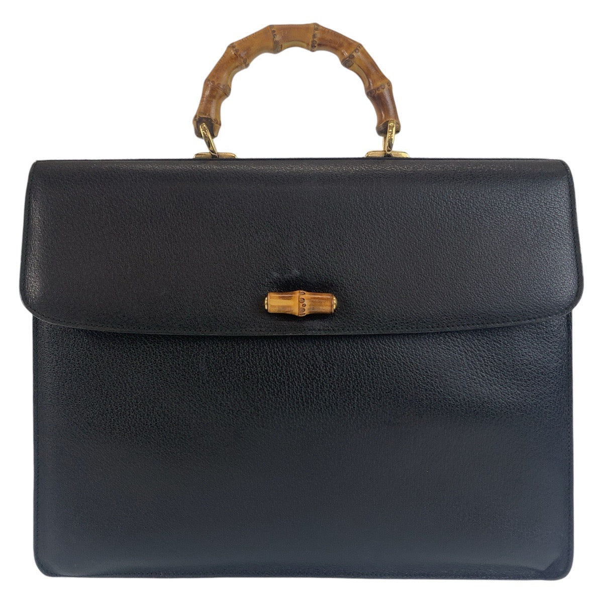 Gucci Business 015. . GoldMetal Bamboo Leather Black Travel Bag