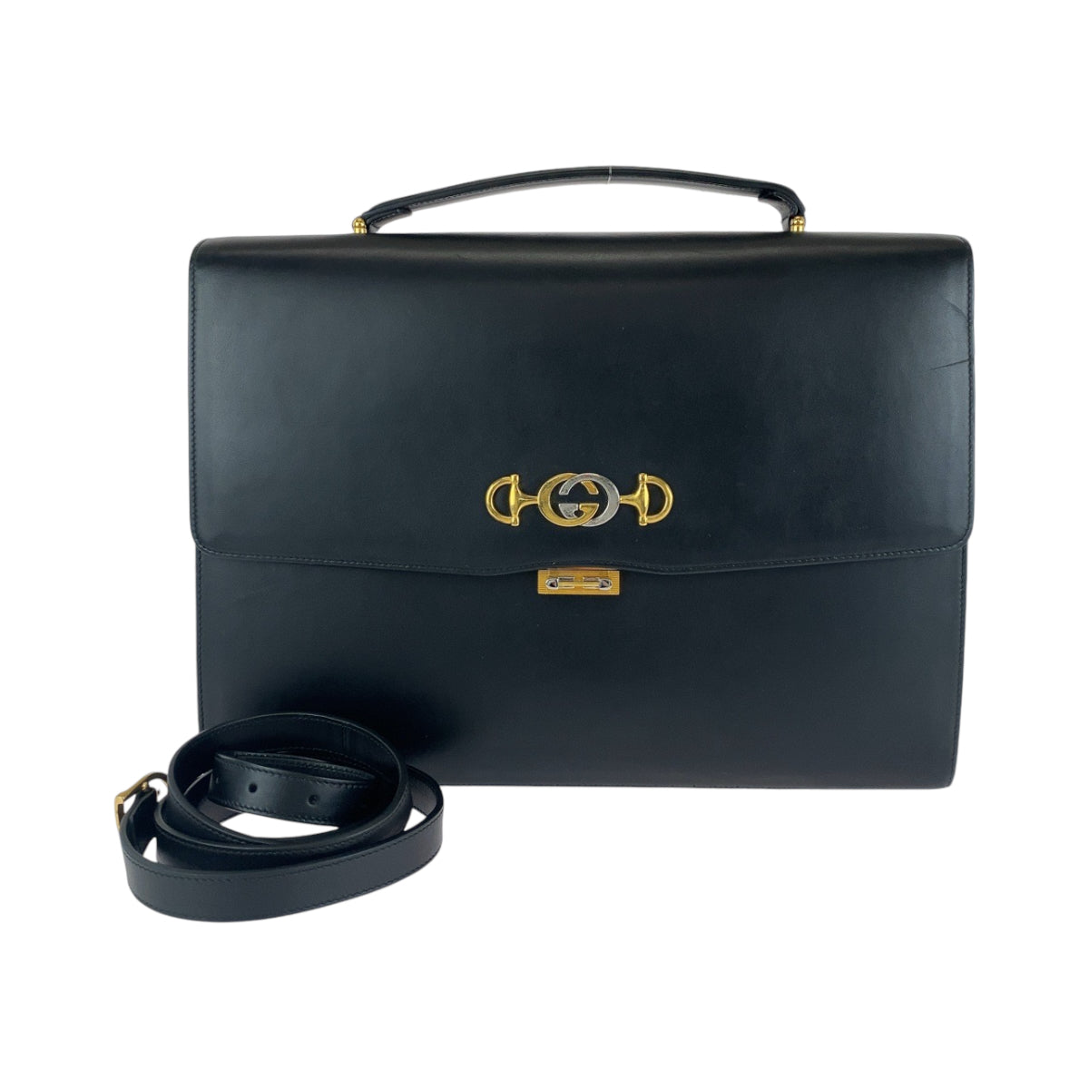 Gucci Business GoldMetal Zumi Calfskin Black Handbag