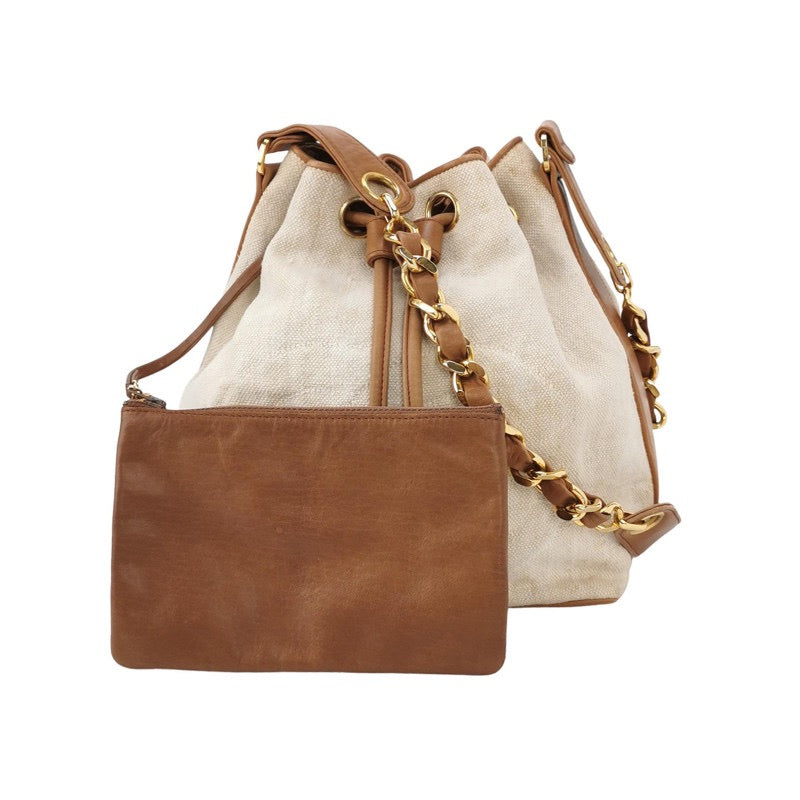 Chanel Patchwork Drawstring Bucket Canvas Leather Jewelry