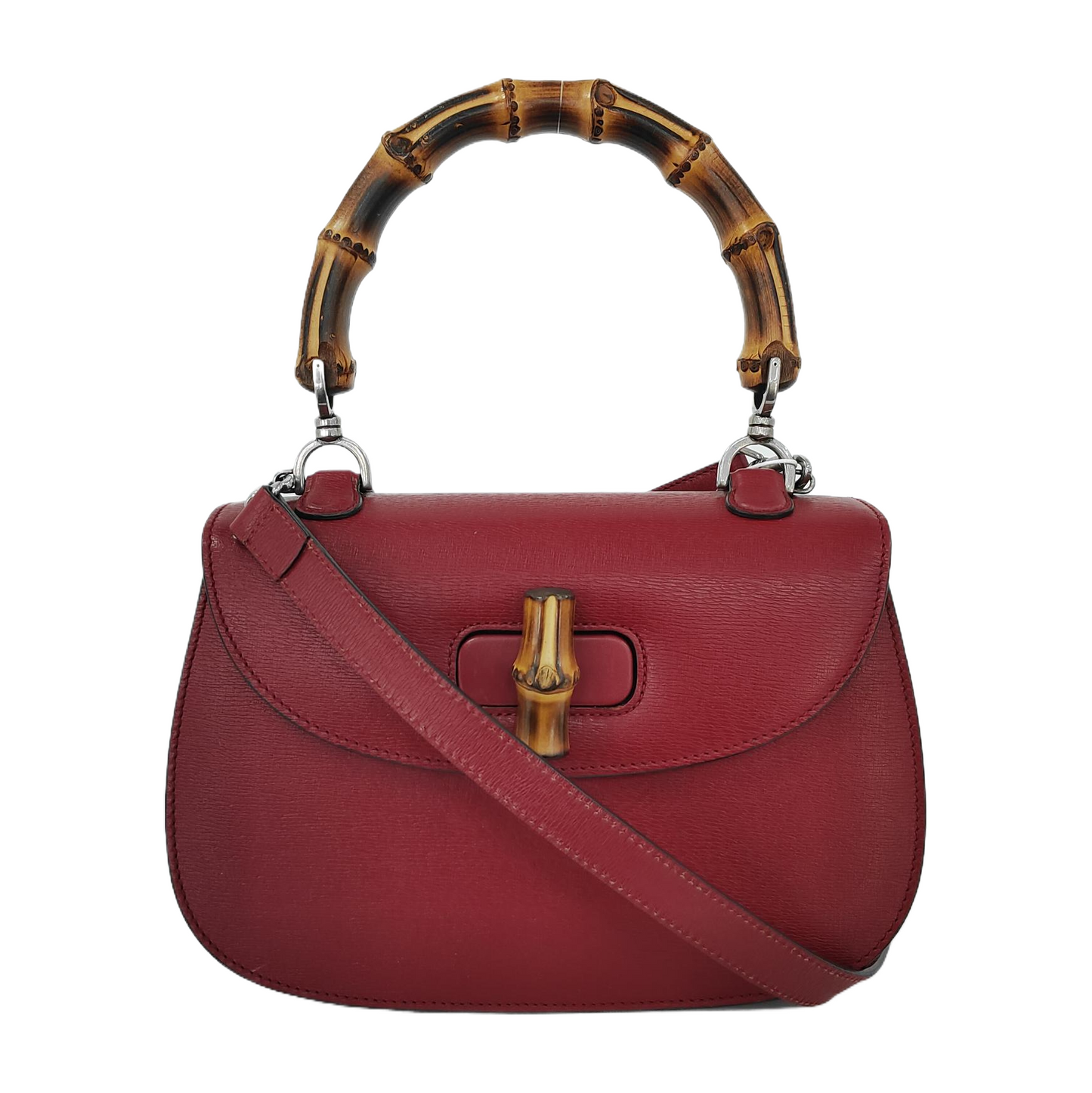 Gucci Bamboo Burgundy Strap Leather Red Medium Top Handle Travel Bag