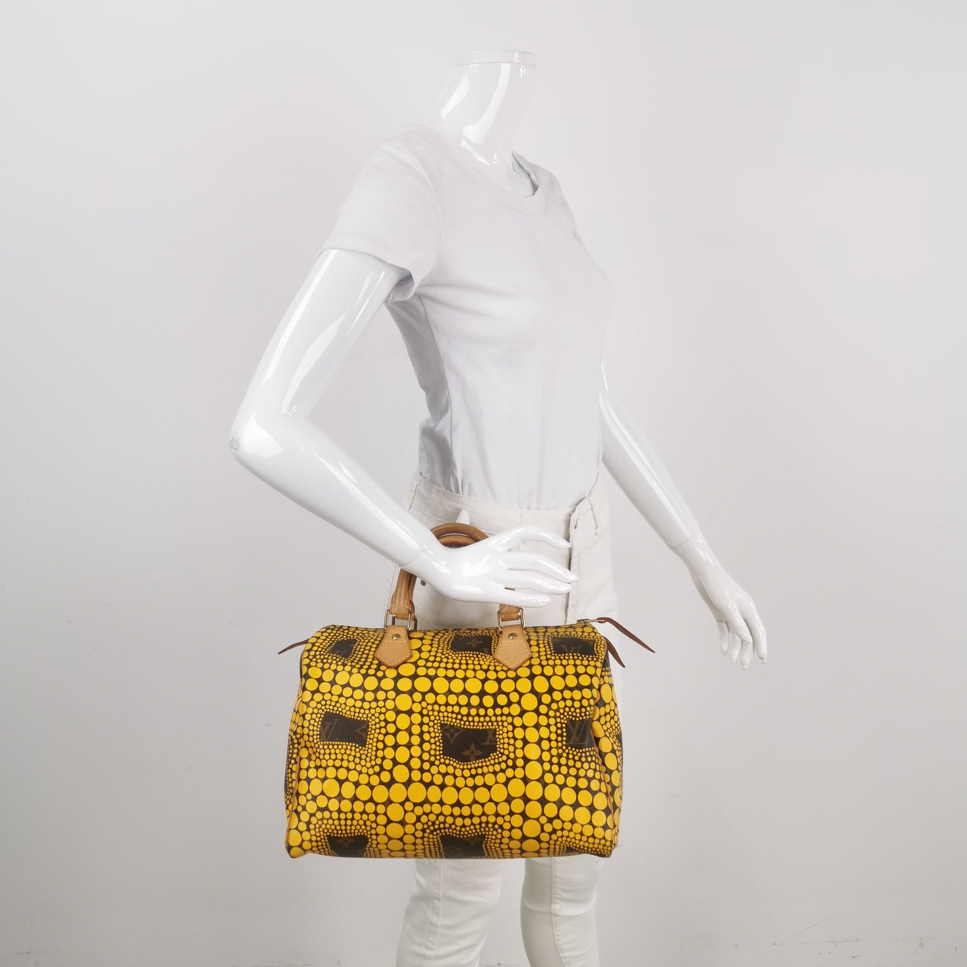 Louis Vuitton Kusama Town Speedy 30 Yellow Top Handle Handbag Bag 1