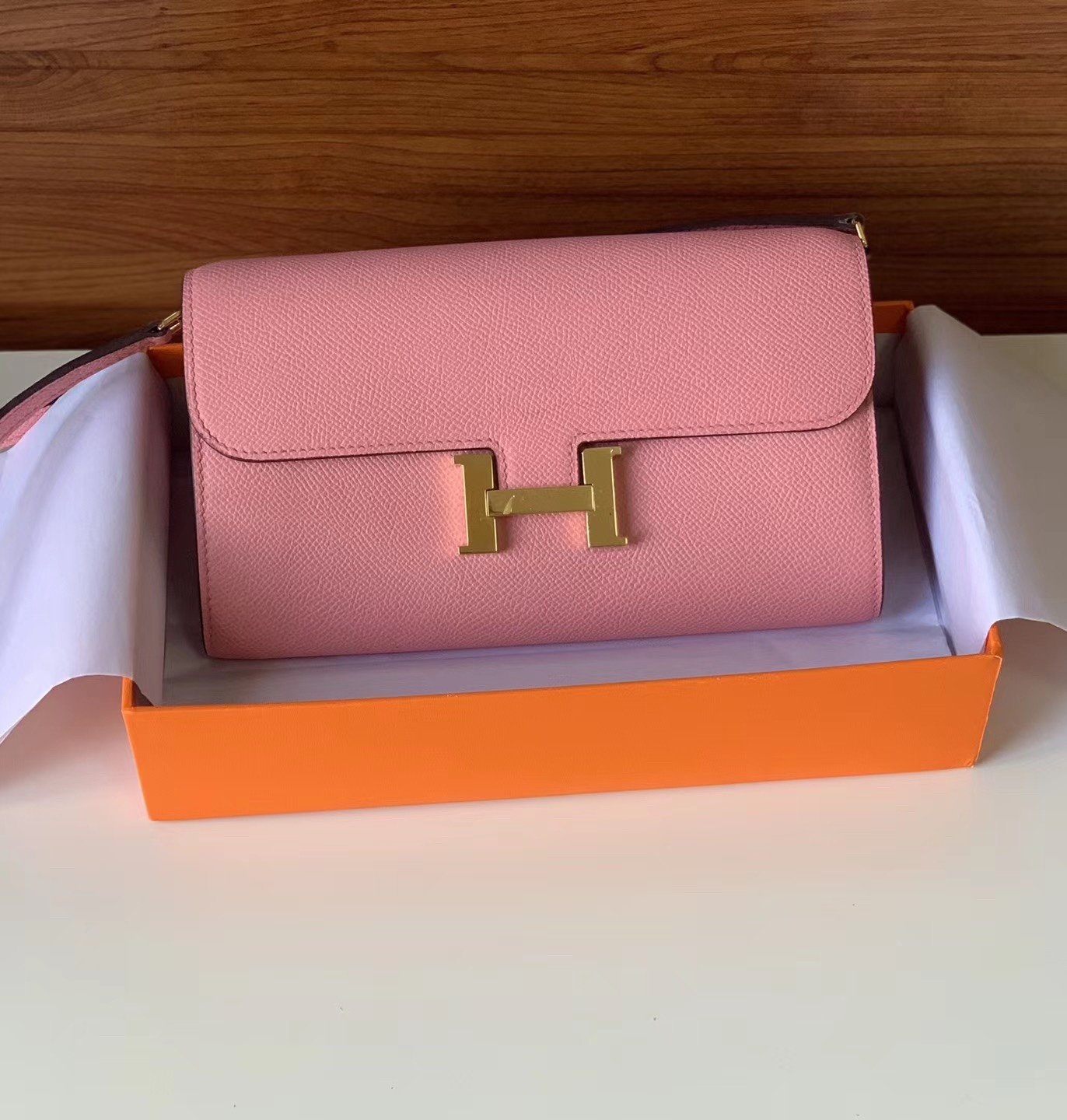 Top Quality Constance Togo Long Wallet Toned Pink Gold Travel Bag
