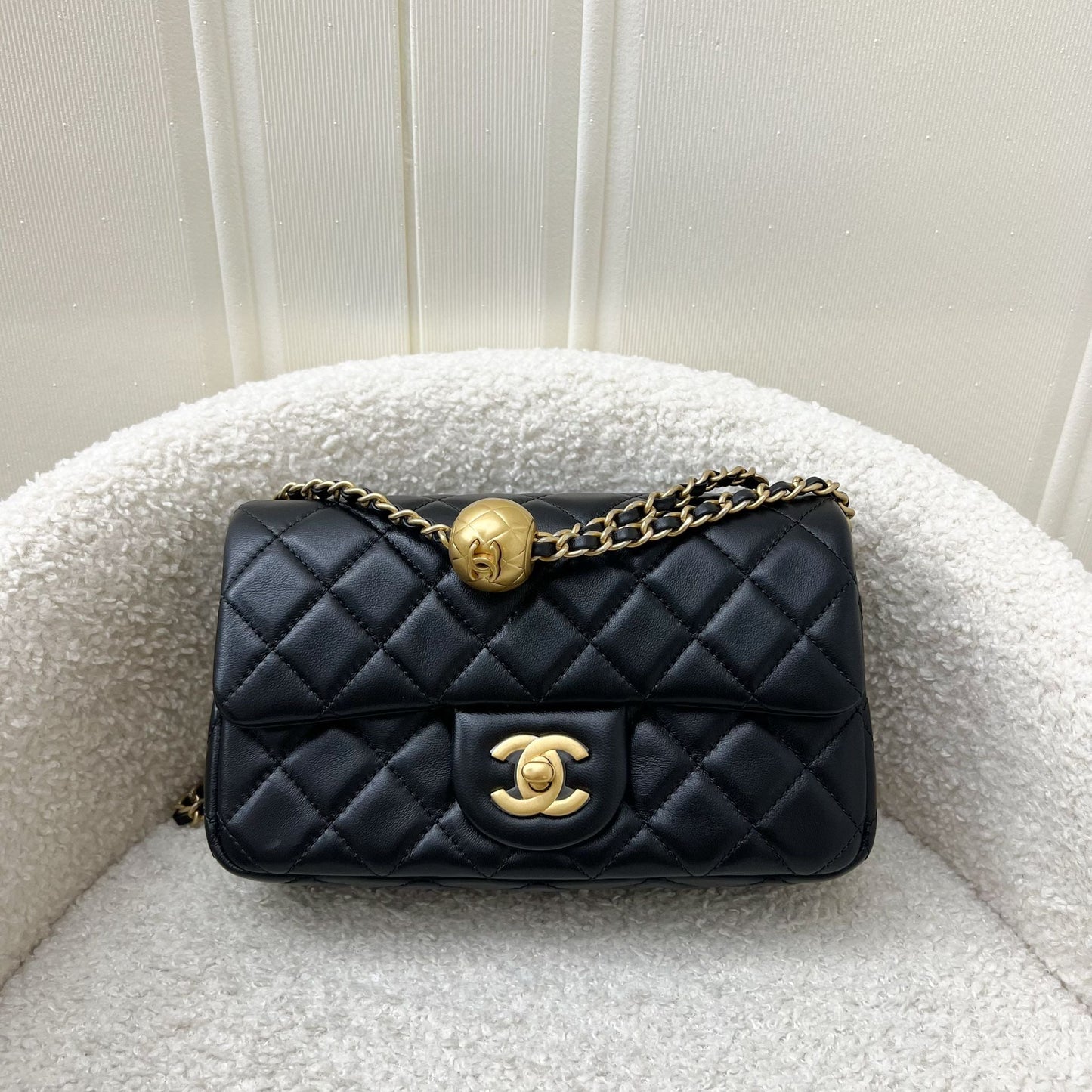 Chanel Pearl Crush Mini Rectangular Flap in Black Lambskin and Aghw ( ) Handbag