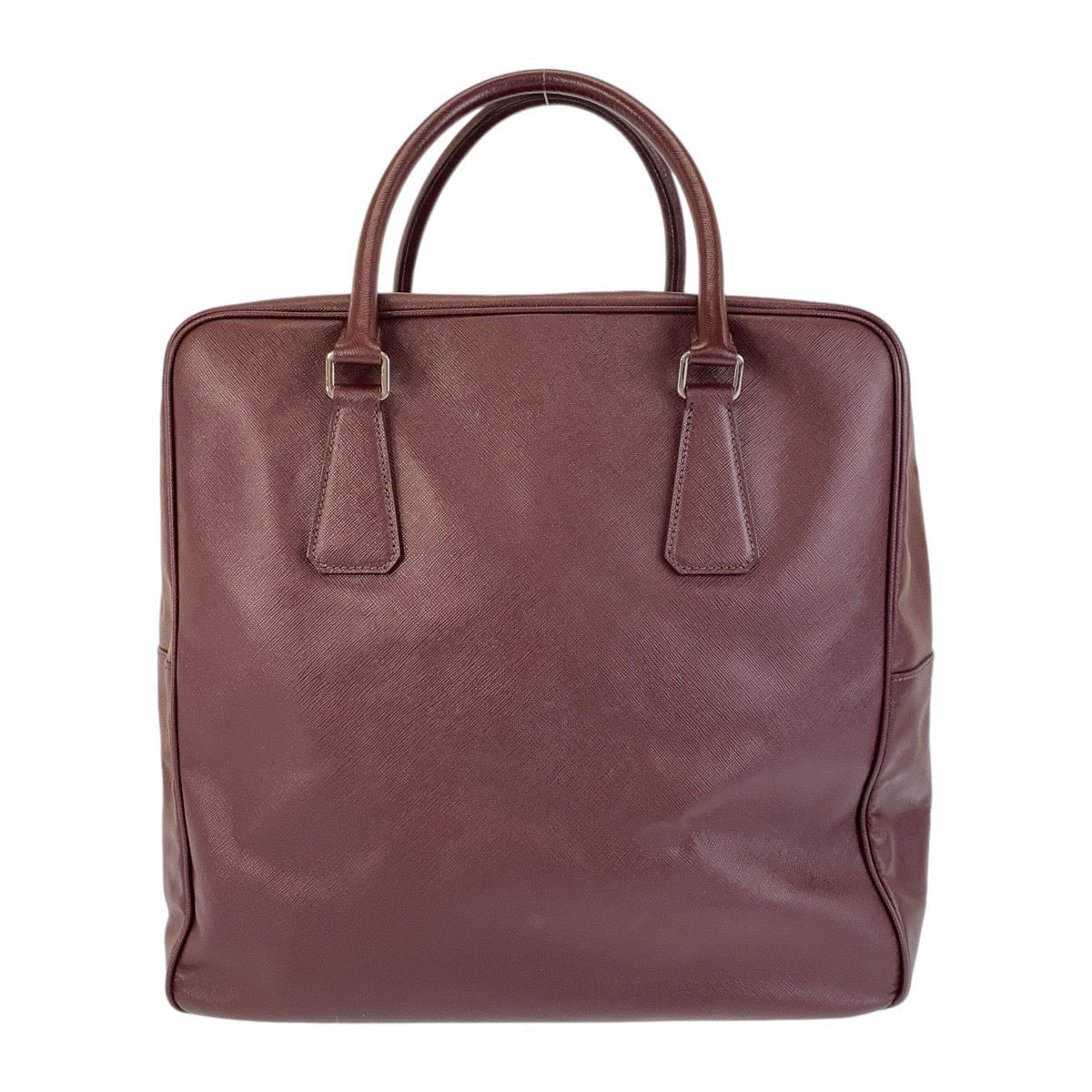 Prada Triangle Plate 2Way Boston Bag Leather Saffiano Logo Travel Bag