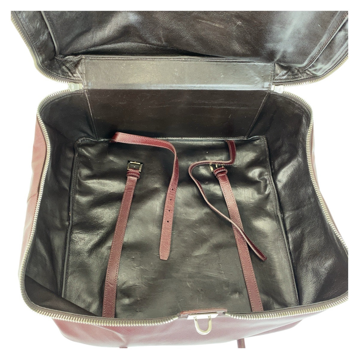 Boston Duffel Bag Wine Silvermetal Safiano Triangle Leather Red Travel Bag